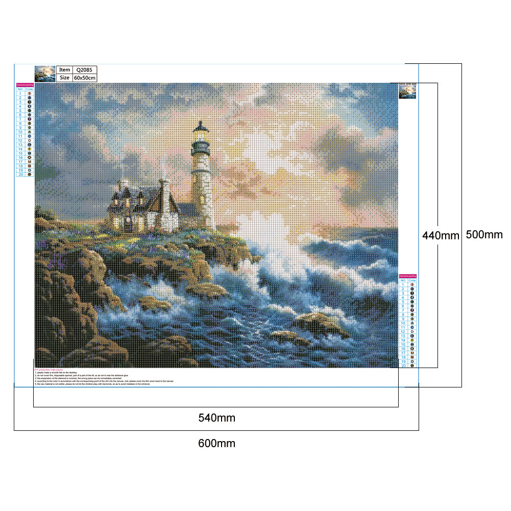 Beach Lighthouse - Full Round Drill Diamond Painting 60*50CM