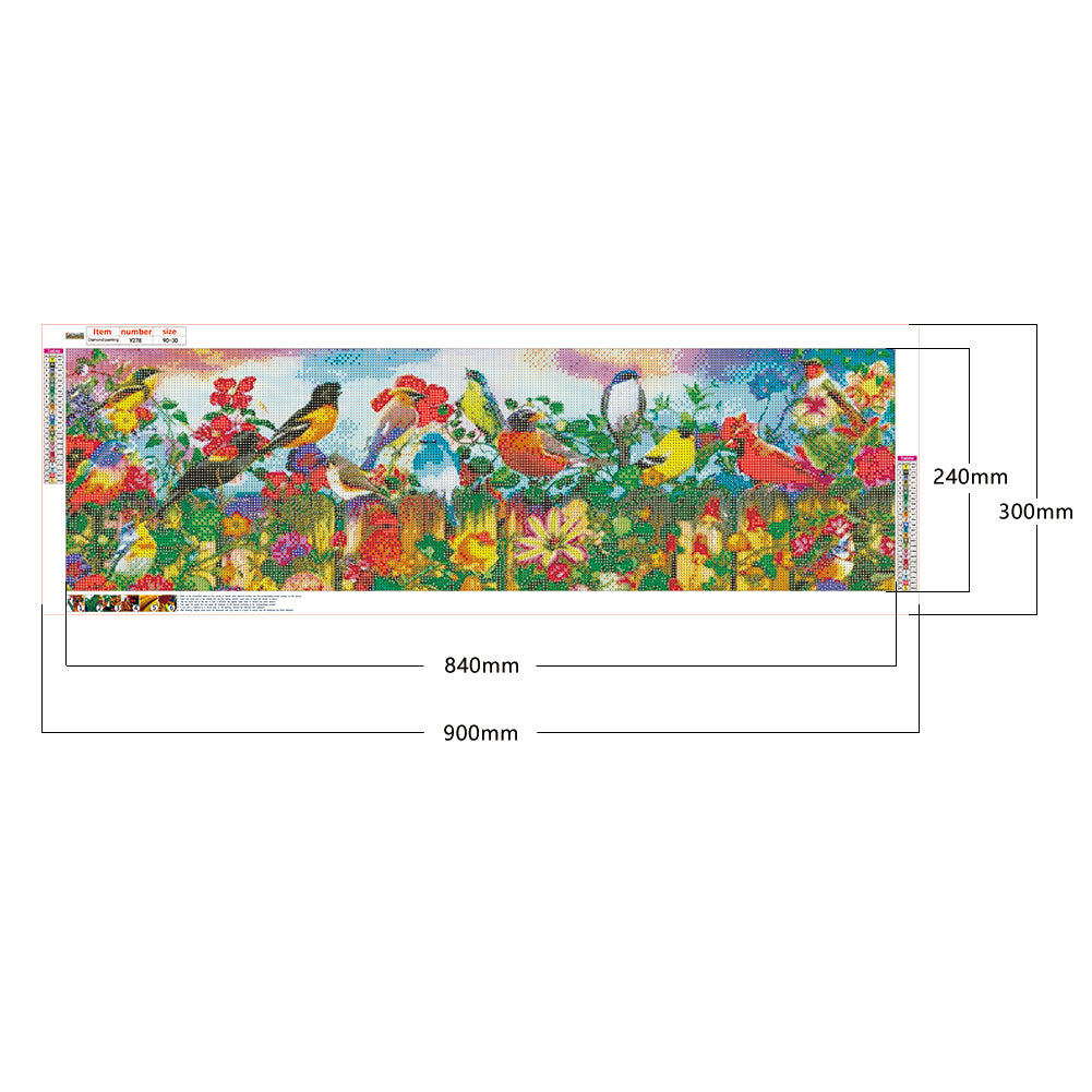 Fence Birds - Full Round Drill Diamond Painting 90*30CM