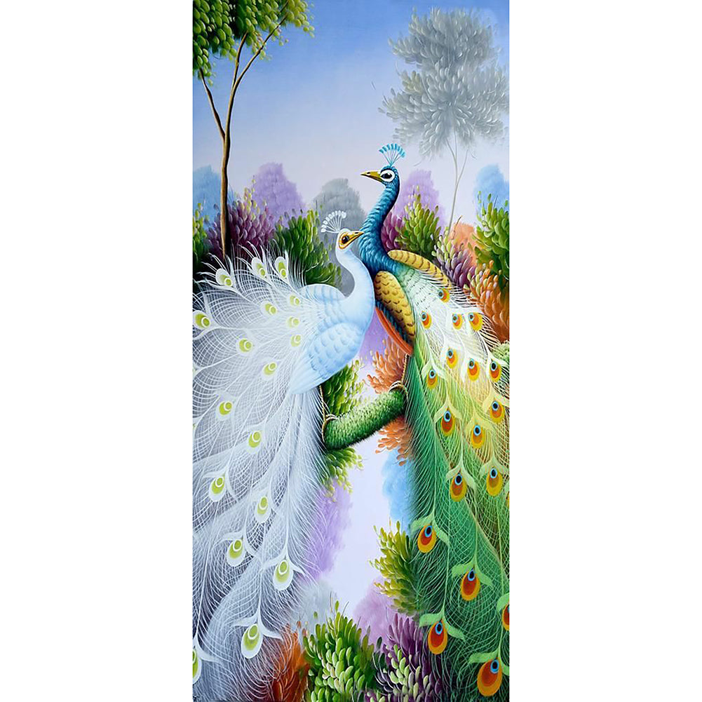 Peacocks - Full Round Drill Diamond Painting 30*60CM