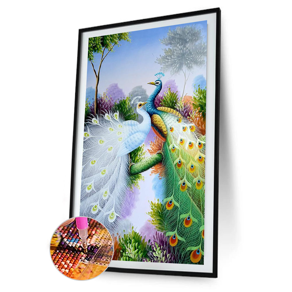 Peacocks - Full Round Drill Diamond Painting 30*60CM