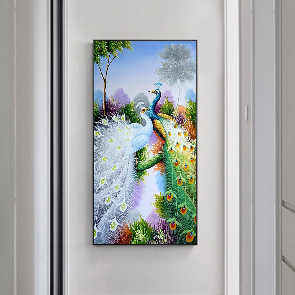 Peacocks - Full Round Drill Diamond Painting 30*60CM