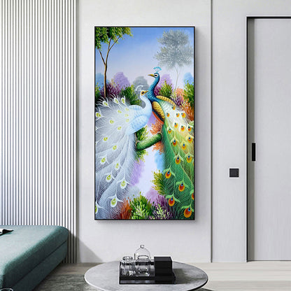 Peacocks - Full Round Drill Diamond Painting 30*60CM