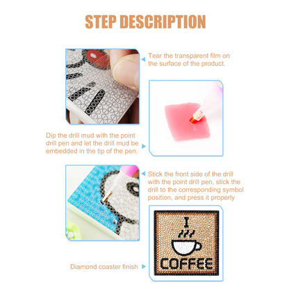 5D DIY Diamond Painting Kit Mini Coaster Ceramics Insulation Cartoon Pad