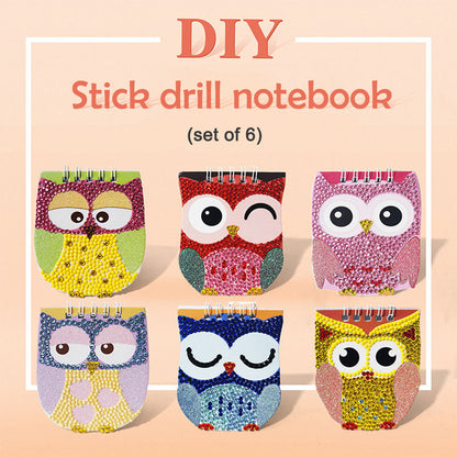 6pcs 5D Diamond Painting Notebook Set DIY Cartoon Book Children Gift (Owl)