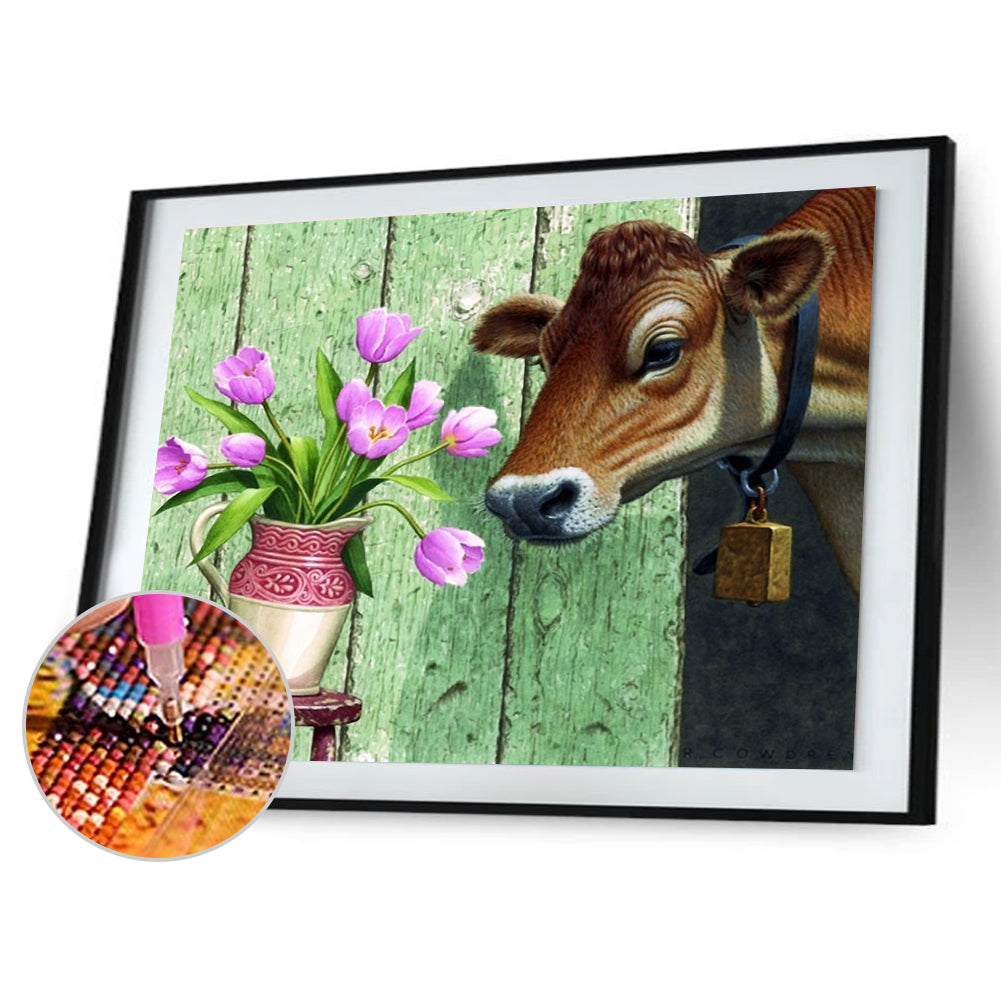 Cow Flower - Full Square Drill Diamond Painting 40*30CM