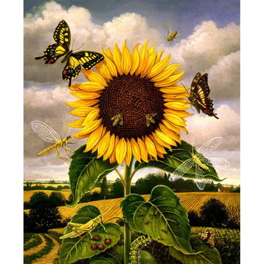 Sunflower Butterfly - Full Round Drill Diamond Painting 30*40CM