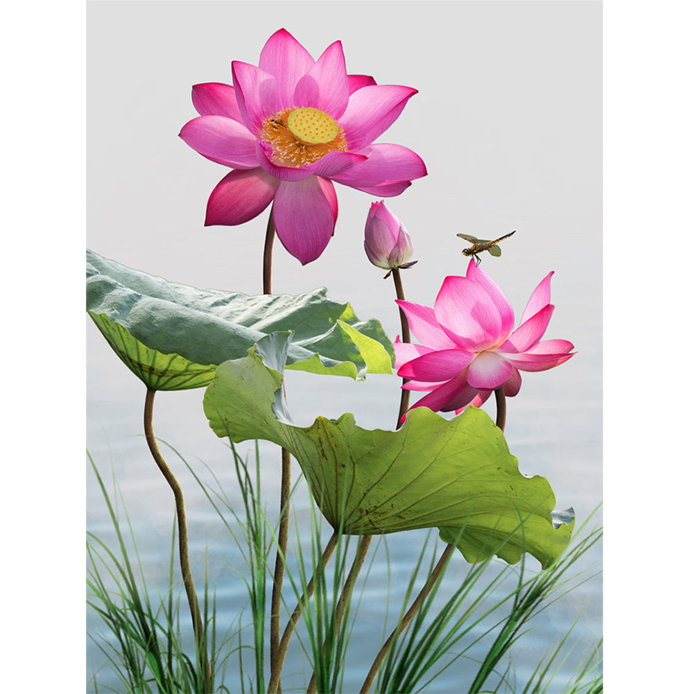 Dragonfly Lotus - Full Round Drill Diamond Painting 30*40CM