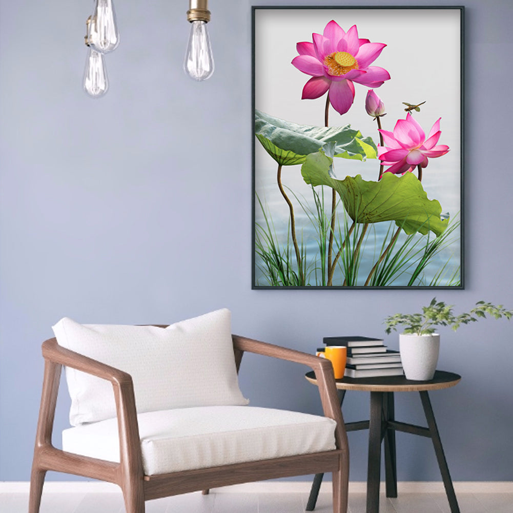 Dragonfly Lotus - Full Round Drill Diamond Painting 30*40CM