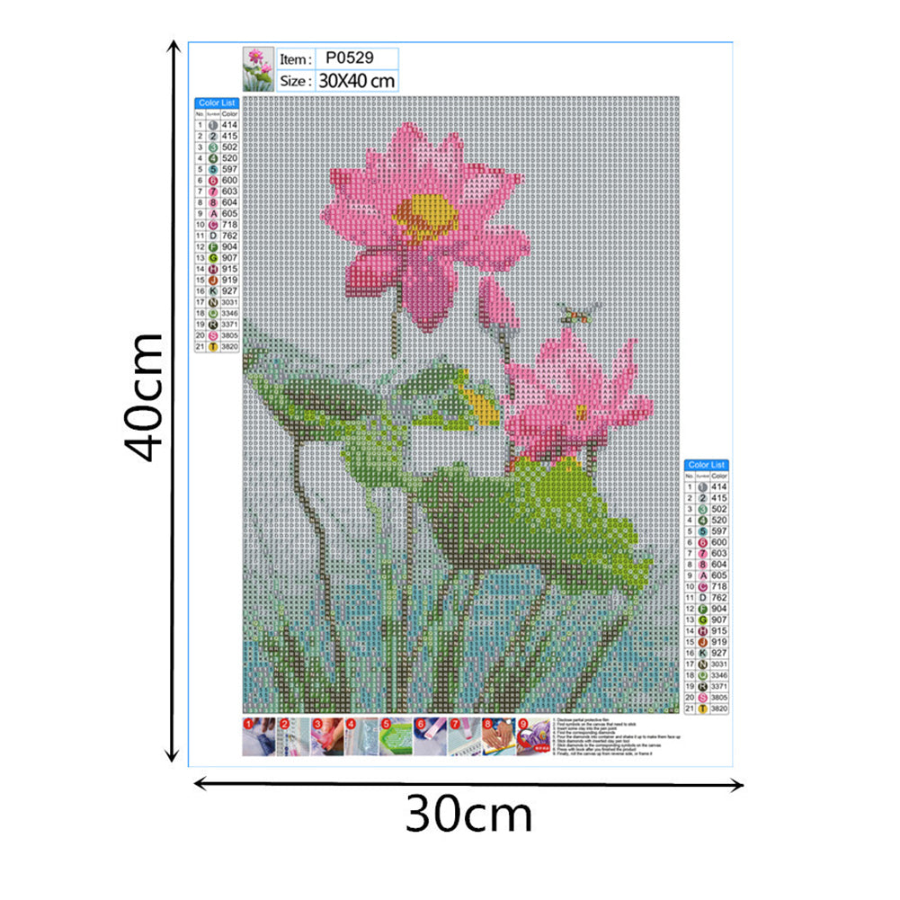 Dragonfly Lotus - Full Round Drill Diamond Painting 30*40CM