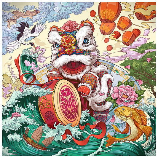 Lion Dance - Full Round Drill Diamond Painting 30*30CM