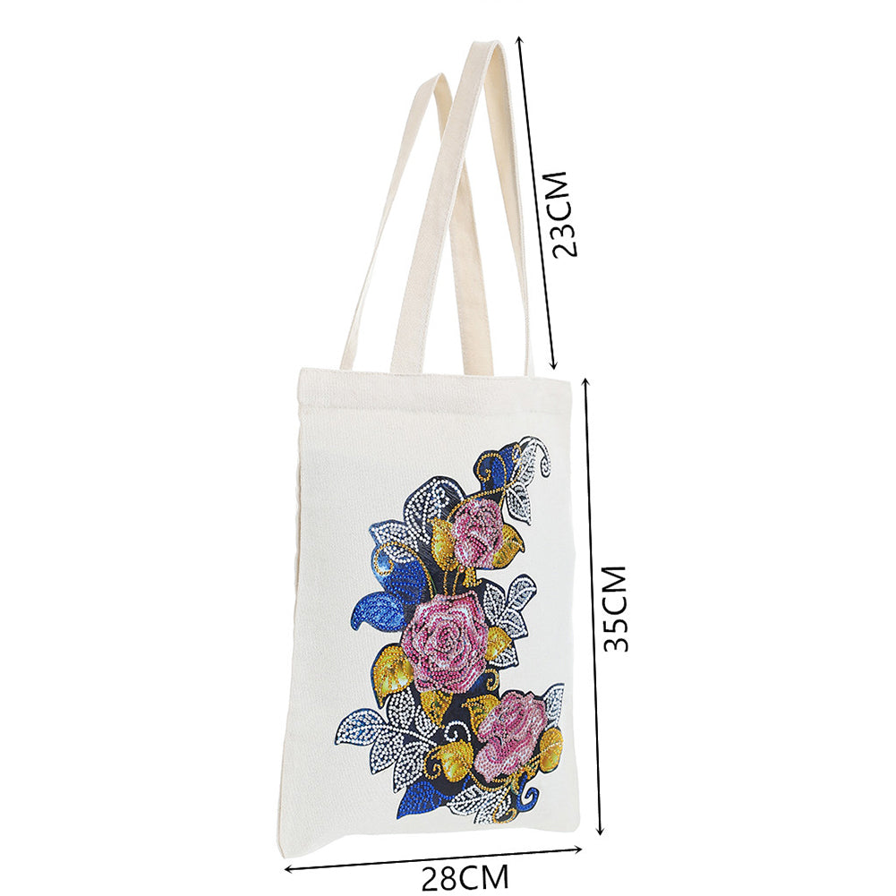 DIY Diamond Painting Handbag Reusable Shoulder Shopping Tote (BB007 Flower)