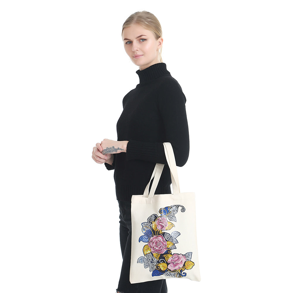 DIY Diamond Painting Handbag Reusable Shoulder Shopping Tote (BB007 Flower)