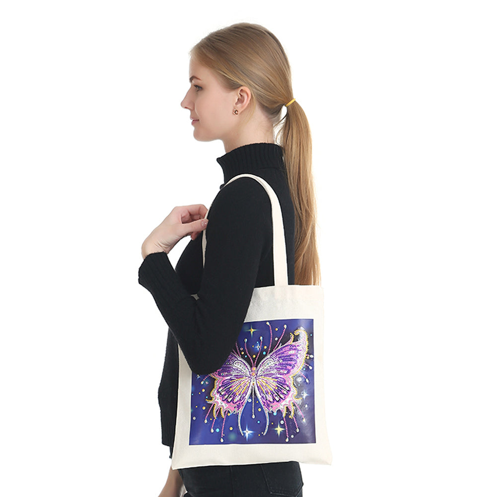 DIY Diamond Painting Handbag Shopping Storage Tote (BB001 Purple Butterfly)