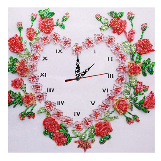 DIY Rhinestone Clock Part Special Shaped Diamond Painting Kit (Rose DZ565)