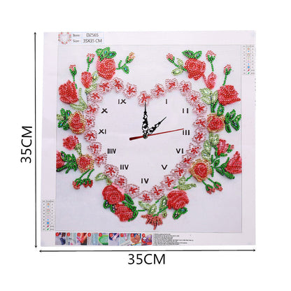 DIY Rhinestone Clock Part Special Shaped Diamond Painting Kit (Rose DZ565)