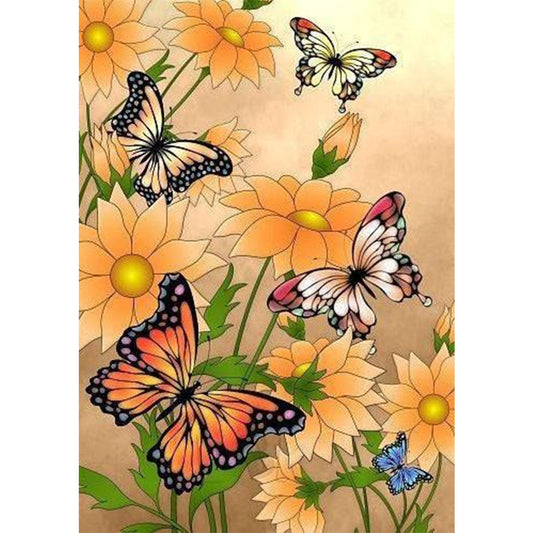 Flower Butterfly - Full Round Drill Diamond Painting 30*40CM