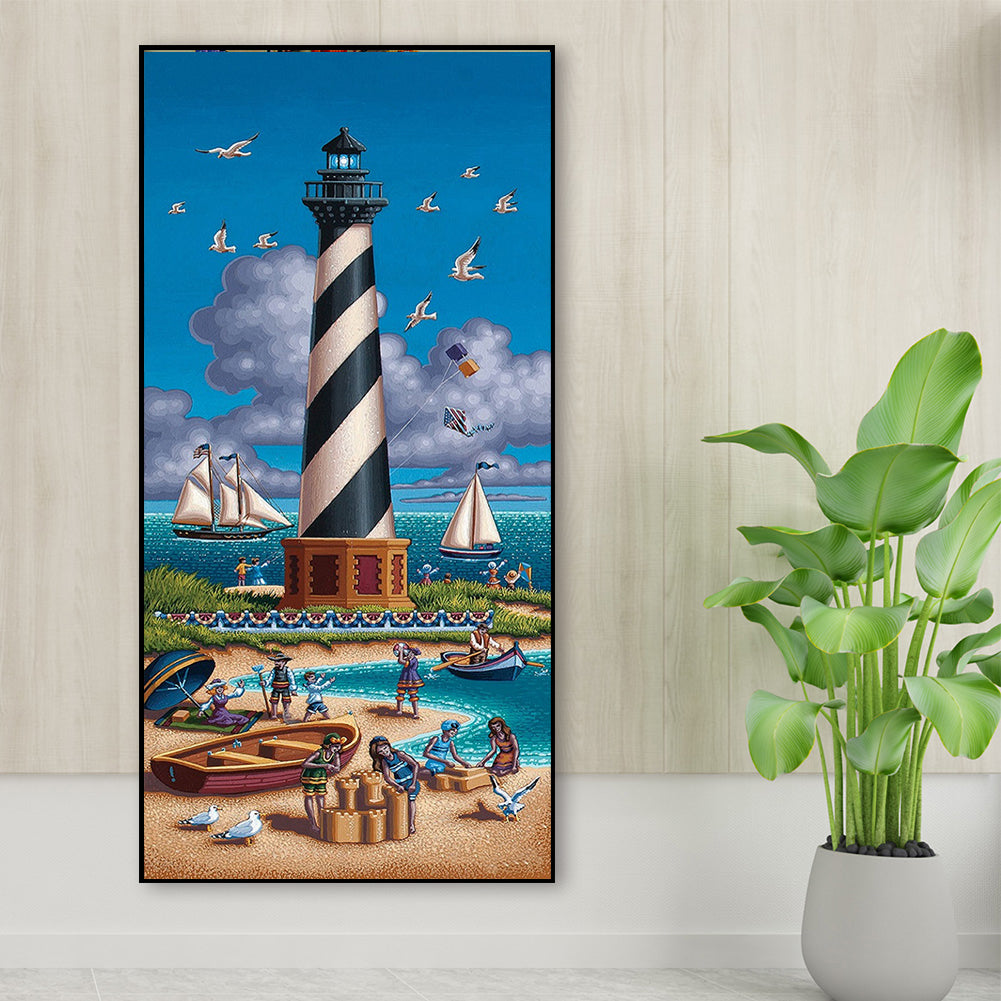 Seaside Lighthouse - Full Round Drill Diamond Painting 40*80CM