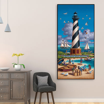 Seaside Lighthouse - Full Round Drill Diamond Painting 40*80CM