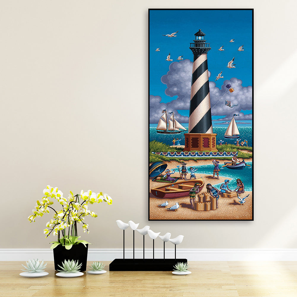 Seaside Lighthouse - Full Round Drill Diamond Painting 40*80CM