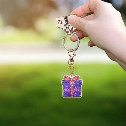 4x DIY Rhinestones Picture Keychain Special Shaped Diamond Painting Keyring