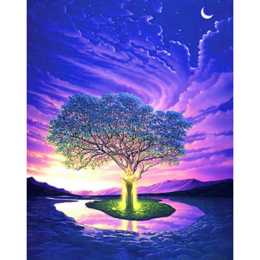 Tree Sunrise - Full Round Drill Diamond Painting 30*40CM