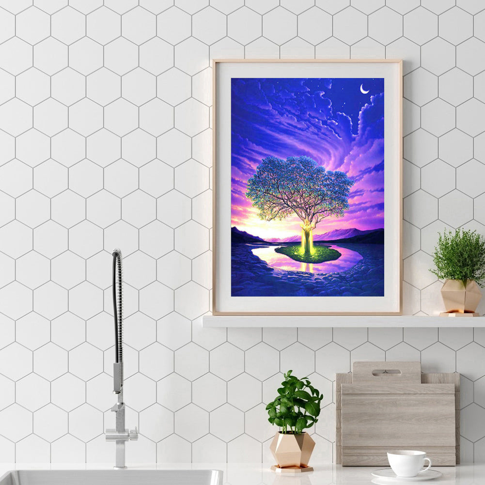 Tree Sunrise - Full Round Drill Diamond Painting 30*40CM