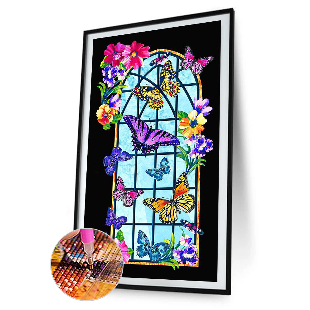 Flower Butterfly - Full Round Drill Diamond Painting 40*80CM