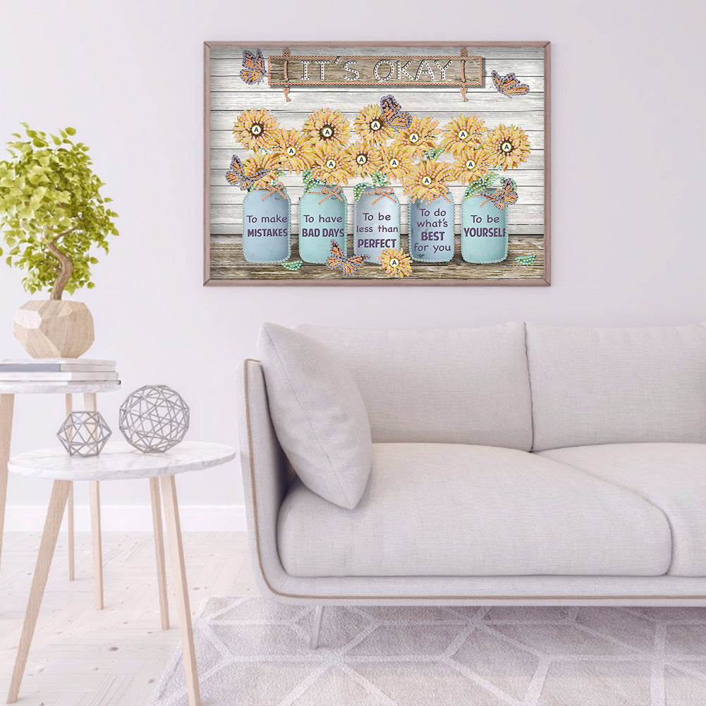 Letter Flower - Special Shaped Drill Diamond Painting 40*30CM