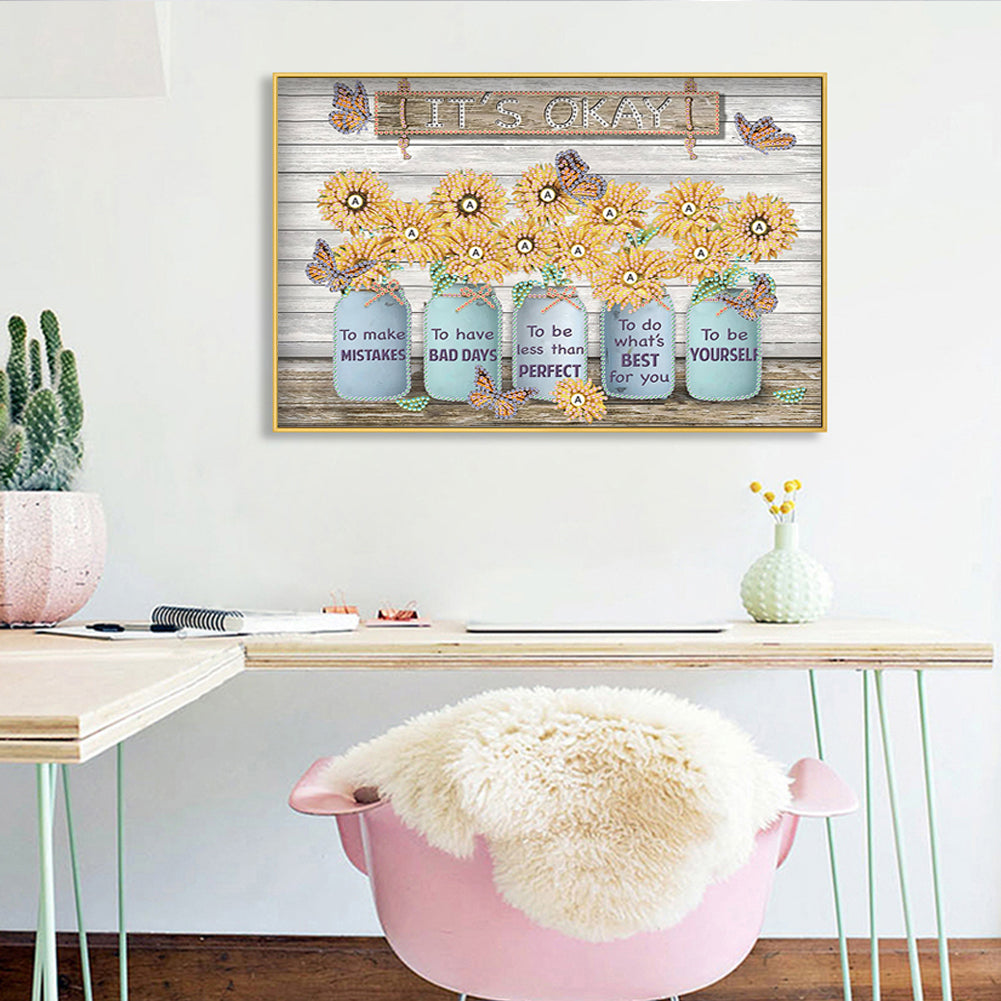 Letter Flower - Special Shaped Drill Diamond Painting 40*30CM