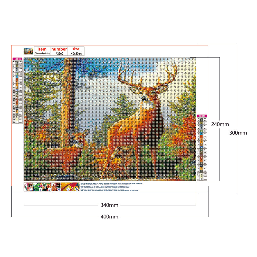 Deer - Full Round Drill Diamond Painting 40*30CM