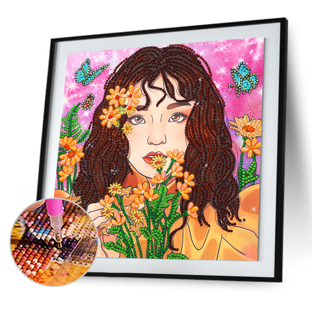 Girl Butterfly - Special Shaped Drill Diamond Painting 30*30CM