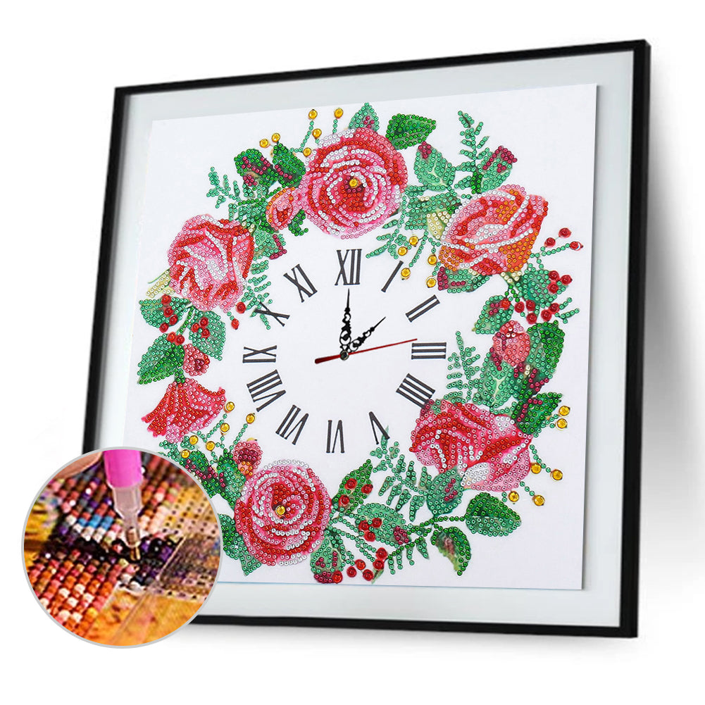 5D Flower Diamond Painting Clock DIY Special-shaped Partial Crystal Drill