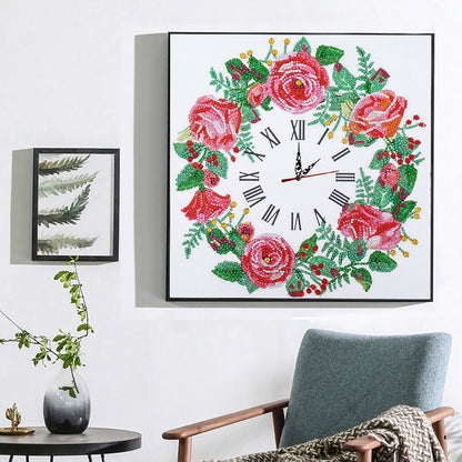 5D Flower Diamond Painting Clock DIY Special-shaped Partial Crystal Drill