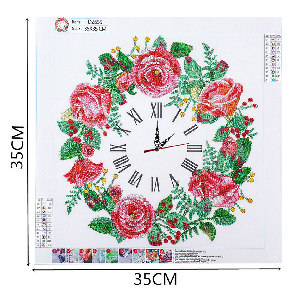 5D Flower Diamond Painting Clock DIY Special-shaped Partial Crystal Drill