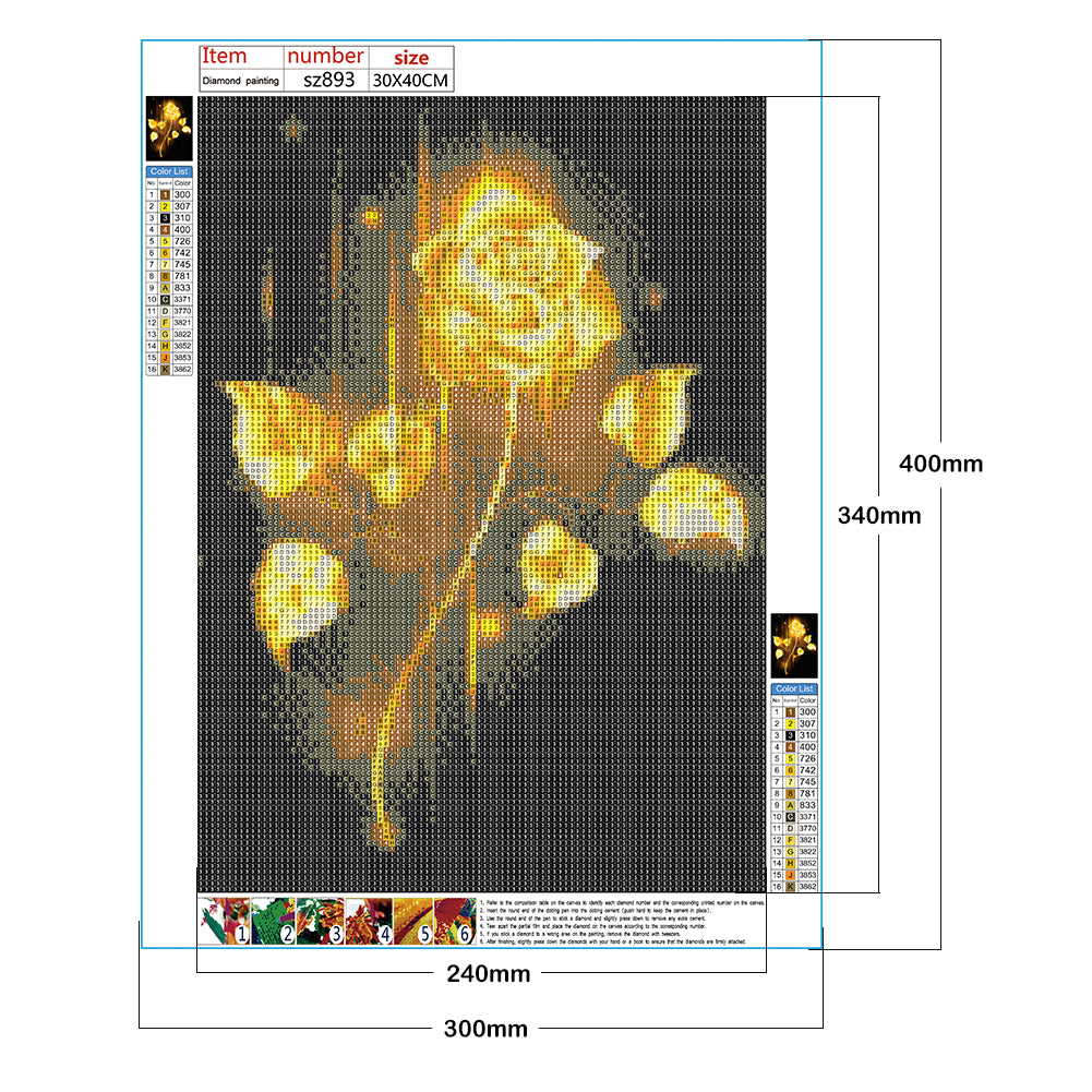 Golden Rose - Full Square Drill Diamond Painting 30*40CM