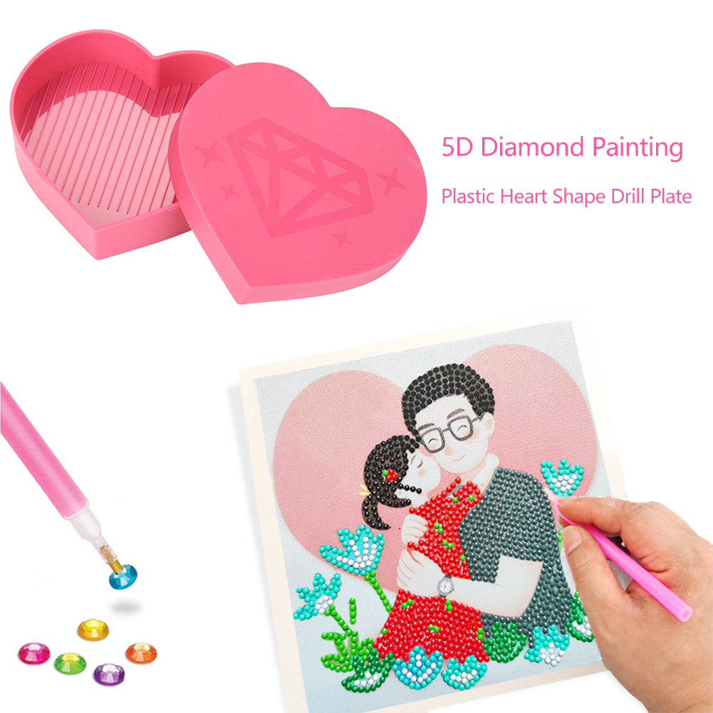 5D Diamond Painting Tray Plastic Heart Shape Rhinestone Drill Plate 7x7cm