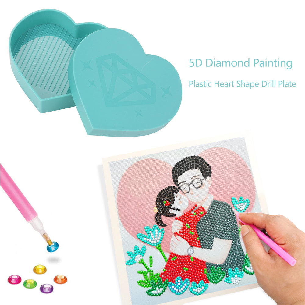 5D Diamond Painting Tray Plastic Heart Shape Rhinestone Drill Plate 7x7cm