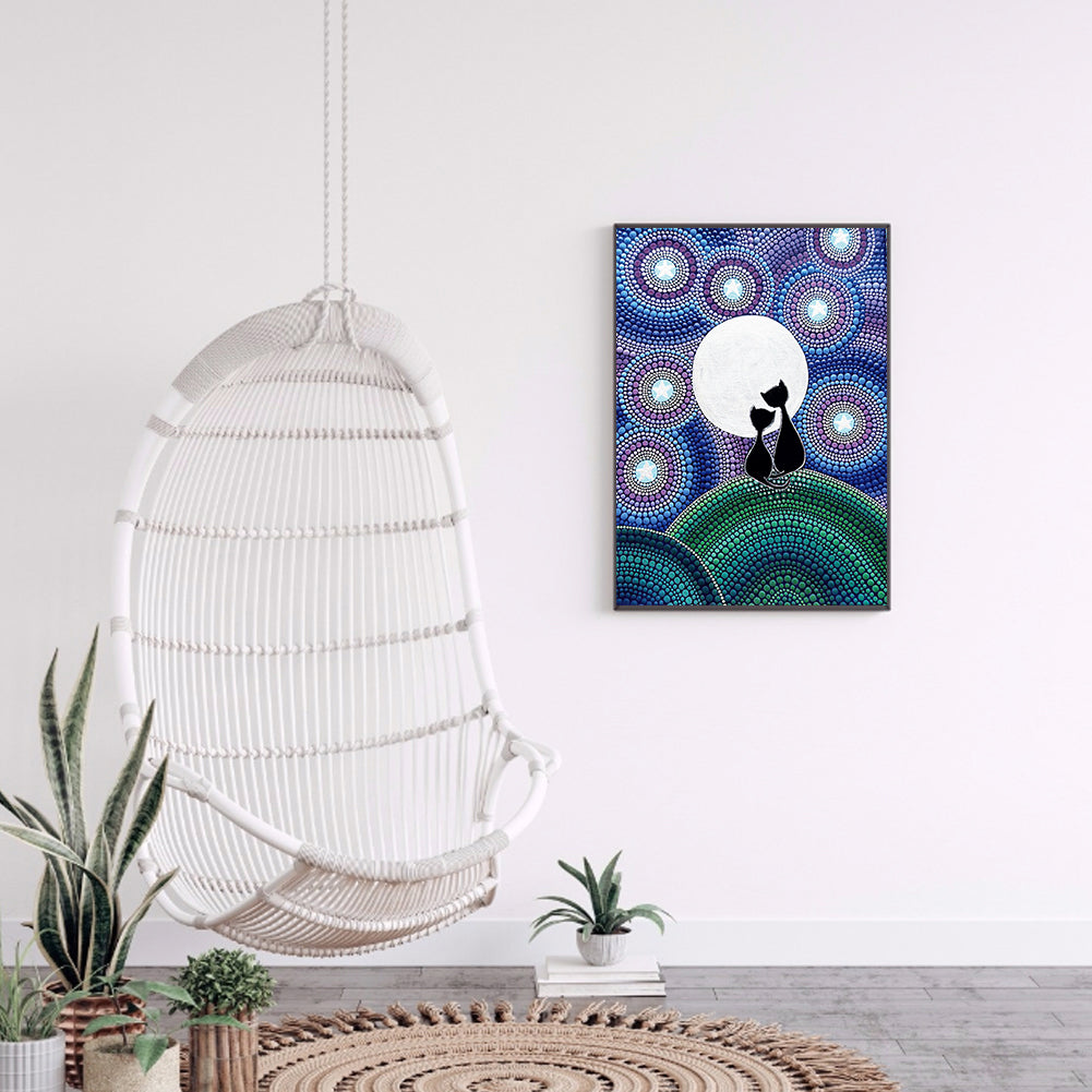 Cat Moon - Special Shaped Drill Diamond Painting 30*40CM