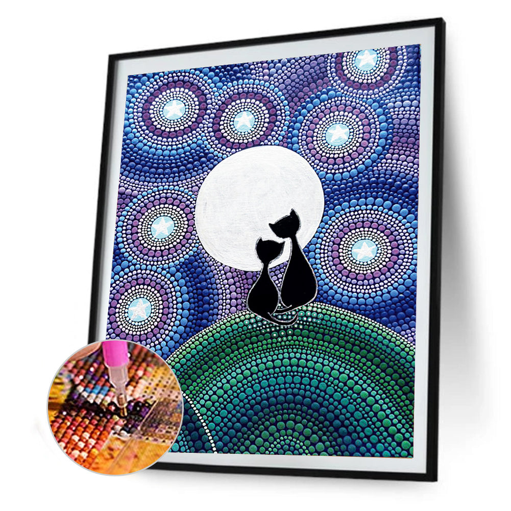 Cat Moon - Special Shaped Drill Diamond Painting 30*40CM