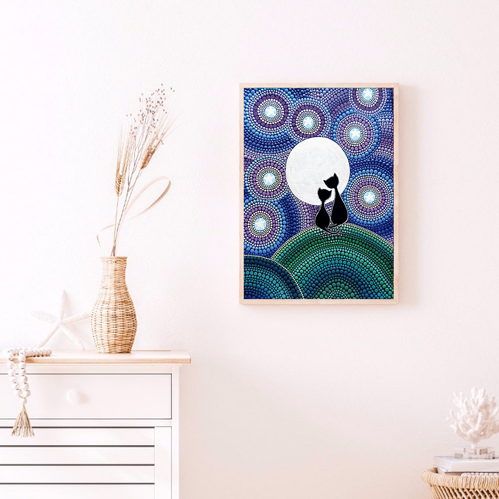 Cat Moon - Special Shaped Drill Diamond Painting 30*40CM