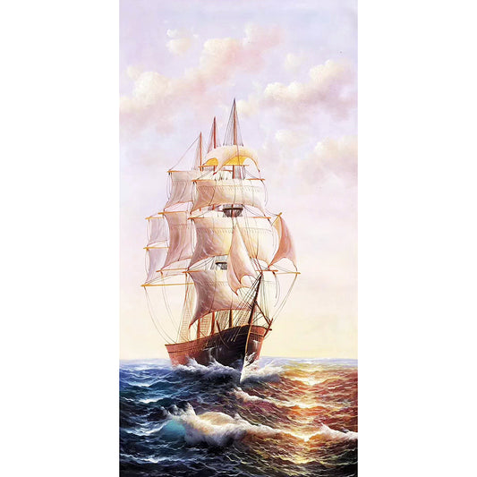 Ship Landscape - Full Round Drill Diamond Painting 40*80CM