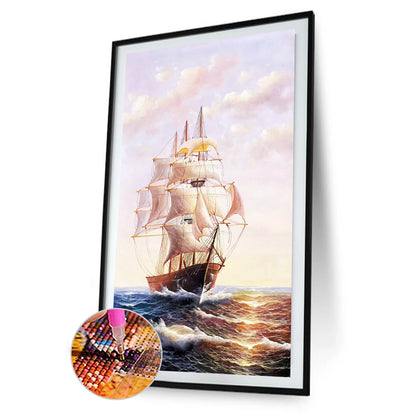 Ship Landscape - Full Round Drill Diamond Painting 40*80CM