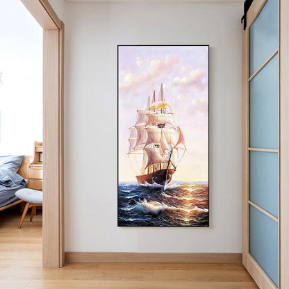 Ship Landscape - Full Round Drill Diamond Painting 40*80CM