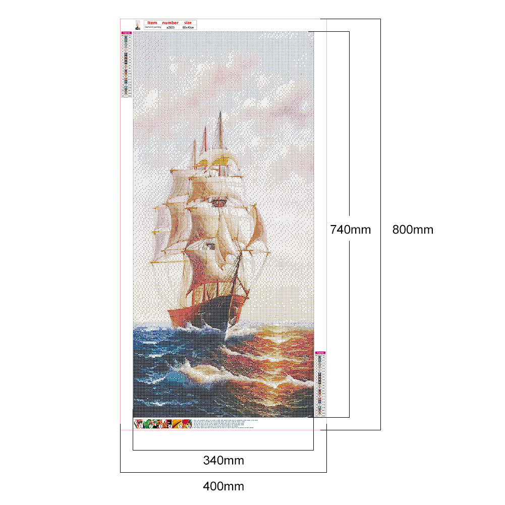 Ship Landscape - Full Round Drill Diamond Painting 40*80CM