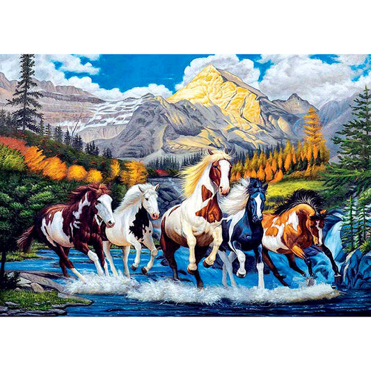 Running Horses - Full Round Drill Diamond Painting 40*30CM