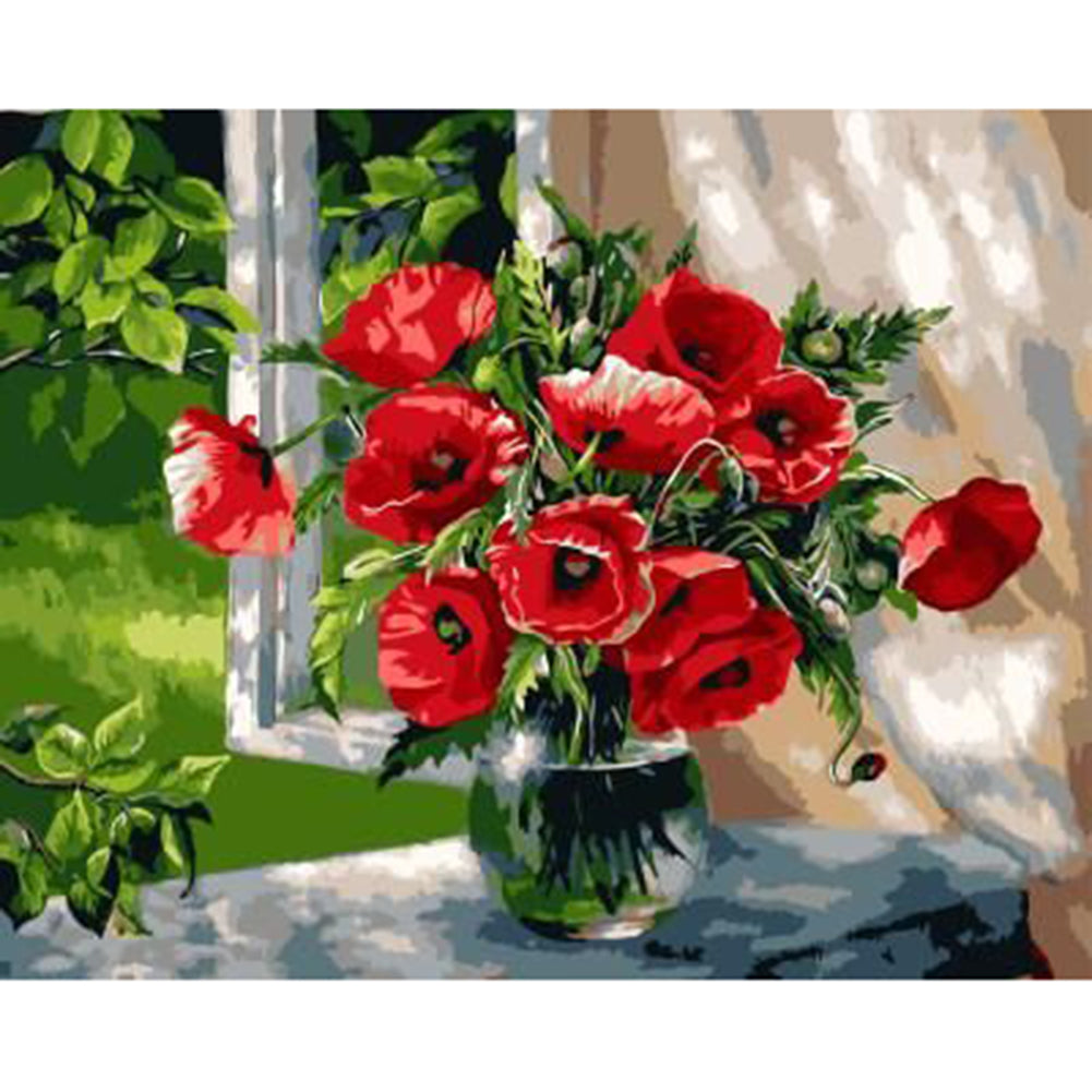 Red Flower - Full Round Drill Diamond Painting 40*30CM