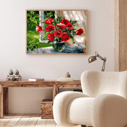 Red Flower - Full Round Drill Diamond Painting 40*30CM