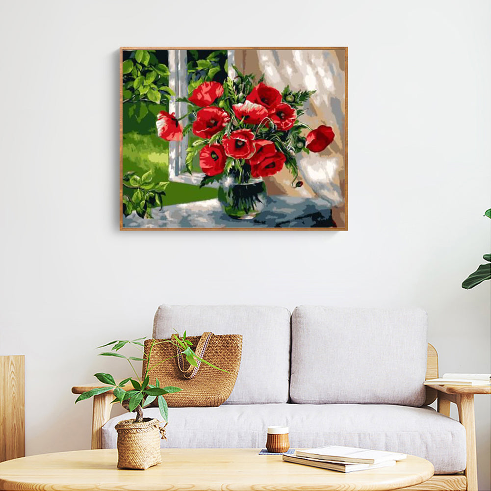 Red Flower - Full Round Drill Diamond Painting 40*30CM