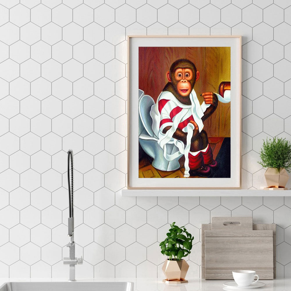 Toilet Monkey - Full Round Drill Diamond Painting 30*40CM