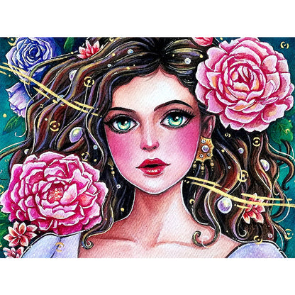 Girl Flower - Full Round Drill Diamond Painting 45*35CM